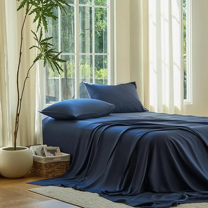 Stylish DOZ Sheet Set Viscose derived from Bamboo Organically Grown Buttery Soft Cooling Sheets High GSM Deep Pockets – 3 Piece – 2 Pillowcases 1 Fitted Sheet Sapphire Cal King Smart