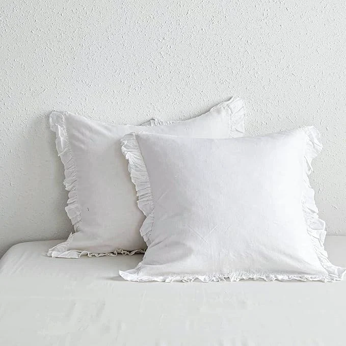 Versatile Simple amp Opulence Linen Euro Sham Covers with Ruffle 2Pcs Pillow Covers 26×26 Inches Euro Pillow Shams for Bed Couch French Home Decor Luxury and Breathable Square Pillow Cases White Consistent