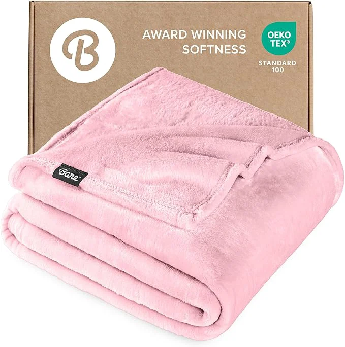 Genuine Bare Home Fleece Blanket – Throw Travel – Ultra-Soft Lightweight for Bed Sofa and Couch – Luxury Microplush – Cozy Warm Blanket Throw Travel Light Pink Reliable