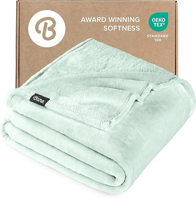 World-Class Bare Home Fleece Blanket – Throw Travel – Ultra-Soft Lightweight for Bed Sofa and Couch – Luxury Microplush – Cozy Warm Blanket Throw Travel Spring Mint Eco-Friendly
