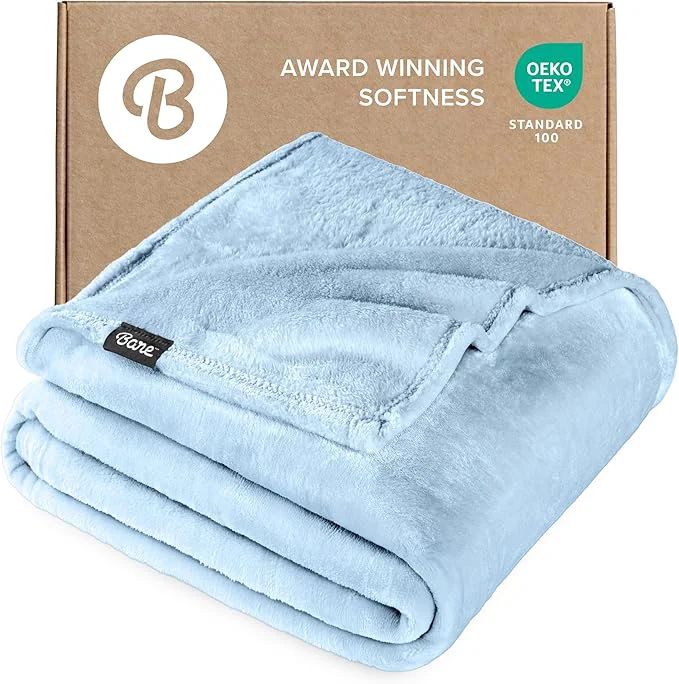 Classic Bare Home Fleece Blanket – Full Queen – Ultra-Soft Lightweight for Bed Sofa and Couch – Luxury Microplush – Cozy Warm Blanket Full Queen Light Blue Modern