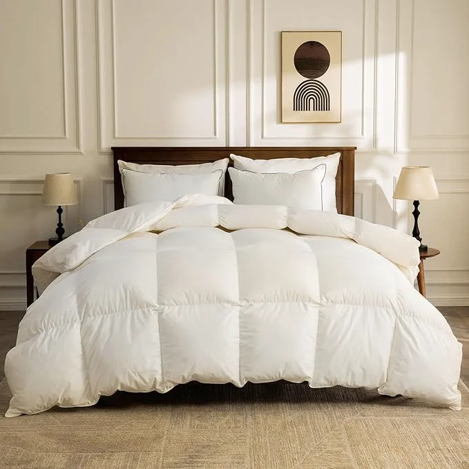 Environmentally Friendly BPC Lightweight Organic Feather Down Comforter Full Queen Size Hotel-Luxury Fluffy Duvet Insert with Cotton Cover and Puffy Feather Down Filling for Summer Hot Sleepers Ivory White 82×86 Inches Carefully Designed