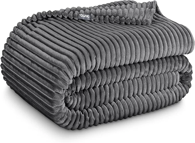 Official Bare Home Textured Fleece Blanket – Twin Twin Extra Long – Ultra-Soft Lightweight for Bed Sofa and Couch – Luxury Microplush – Cozy Warm Blanket Twin Twin XL Ribbed Grey Easy-to-Use