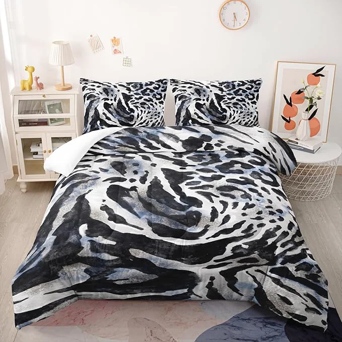 Expertly Made Tiger Stripe Comforter Set Twin Black and White Texture Bedding Sets 3PCS for Kids Teen Adult Boy Room Decor Ultra-Soft Lightweight Microfiber 1 Comforter with 2 Pillowcases Easy-to-Use