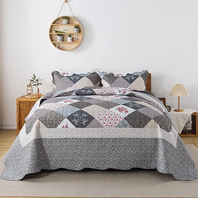 Safe HoneiLife Oversized King Bedspreads 120×120-3 Pcs California King Quilt Extra Large Quilt Sets All Season Use Rustic Bedding Sets King Size Reversible Coverlet Lightweight Bed Cover Grey Exclusive