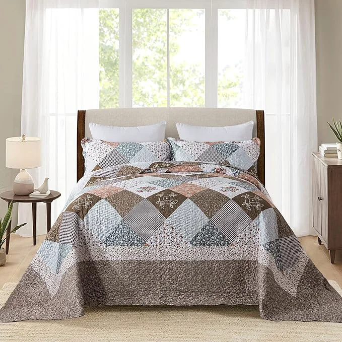 Contemporary HoneiLife Oversized King Bedspreads 120×120-3 Pcs California King Quilt Extra Large Quilt Sets All Season Use Rustic Bedding Sets King Size Reversible Coverlet Lightweight Microfiber Bed Quilts Excellent