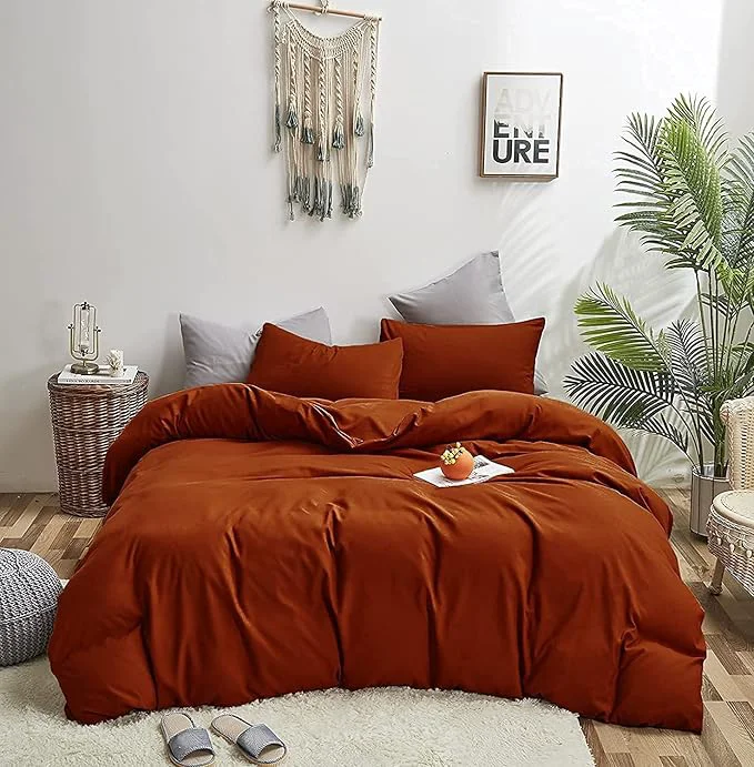 Stylish KAREVER Burnt Orange Comforter Set King Rust Bedding Set Women Solid Rust Bed Comforter Set Plain Burnt Orange Breathable Blanket Men Terracotta Color Lightweight Quilts Set King Size Unique
