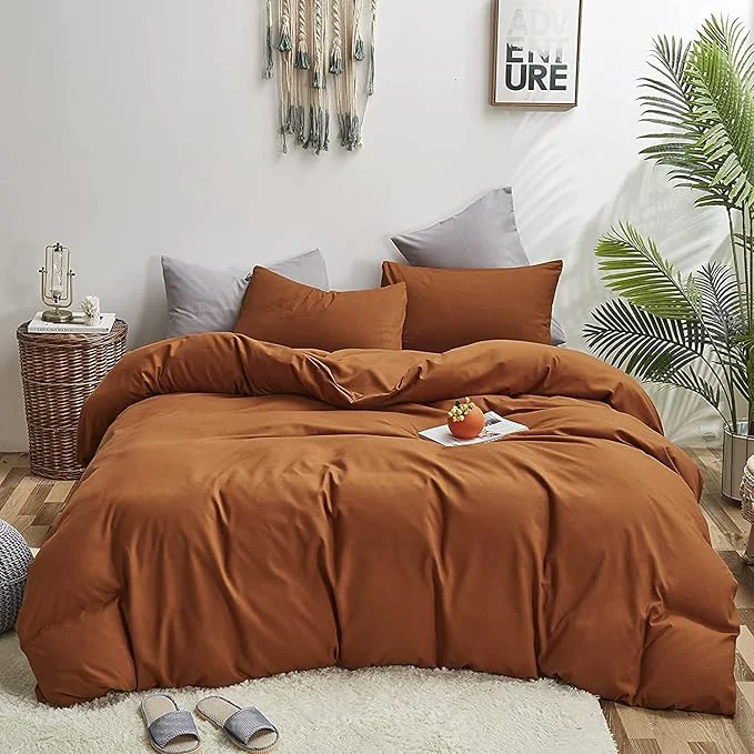 Responsible KAREVER Pumpkin Color Comforter Set – Full Size Cinnamon Bedding Set – Solid Burnt Orange Bed Comforter Set – Breathable Blanket amp Lightweight Quilts Eco-Friendly