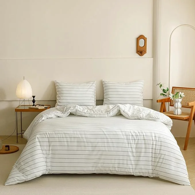 Specialty KAREVER White Black Stripes Comforter Queen Striped Bedding Set 3 PCs Comforter Set Queen Size Comforter 90×90 Inches with 2 Pillowcases 26×26 inches Fast