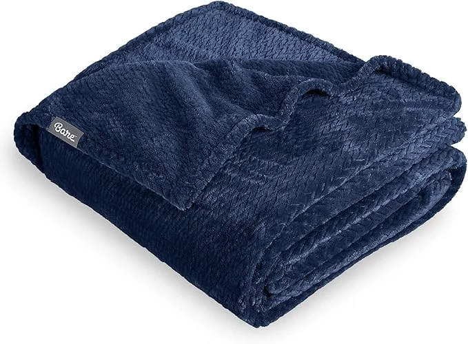 Fine Crafted Bare Home Textured Fleece Blanket – Full Queen – Ultra-Soft Lightweight for Bed Sofa and Couch – Luxury Microplush – Cozy Warm Blanket Full Queen Chevron Dark Blue Fast