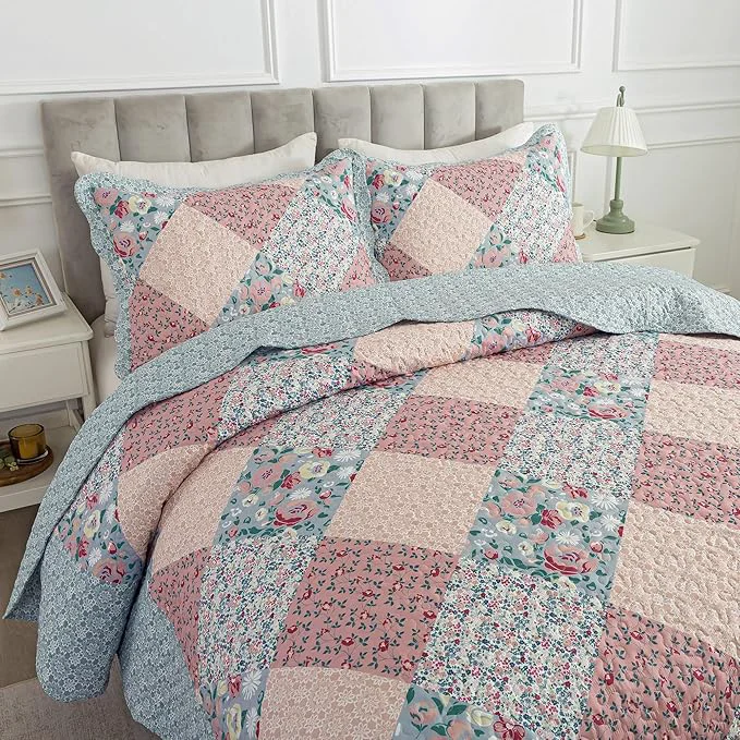 Convenient HoneiLife King Quilt Bedding Sets – Microfiber Quilt Set 3-Pieces Lightweight Bedspreads Patchwork Coverlets Retro Bed Cover Quilt King Size All Season Quilts Dependable