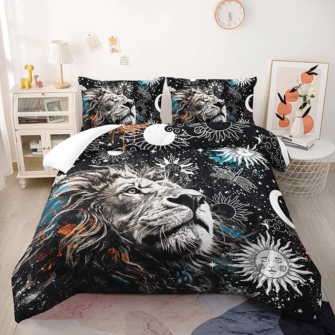 Flexible Galaxy Lion Comforter Set Full Sun and Moon Bedding Sets 3PCS for Kids Teen Adult Room Decor Ultra-Soft Lightweight Microfiber 1 Comforter with 2 Pillowcases Proven