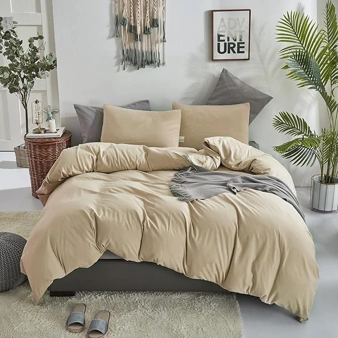 Advanced KAREVER Champagne Comforter Set Queen Bedding Set Women Solid Khaki Bed Comforter Set Plain Beige Breathable Blanket Men Light Champagne Lightweight Quilts Set Queen Size Exclusive