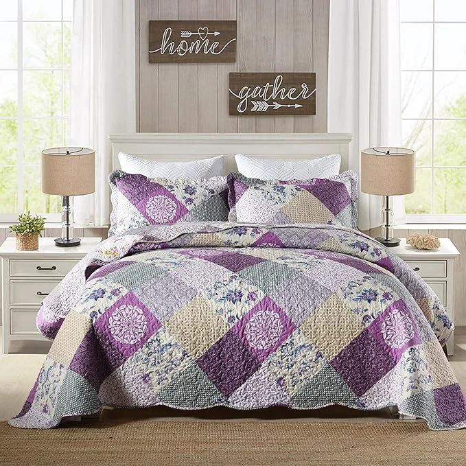 Practical HoneiLife Quilt Set King Size – 3 Piece Microfiber Quilts Reversible Bedspreads Patchwork Coverlets Floral Bedding Set All Season Quilts- Late Spring King User-Friendly