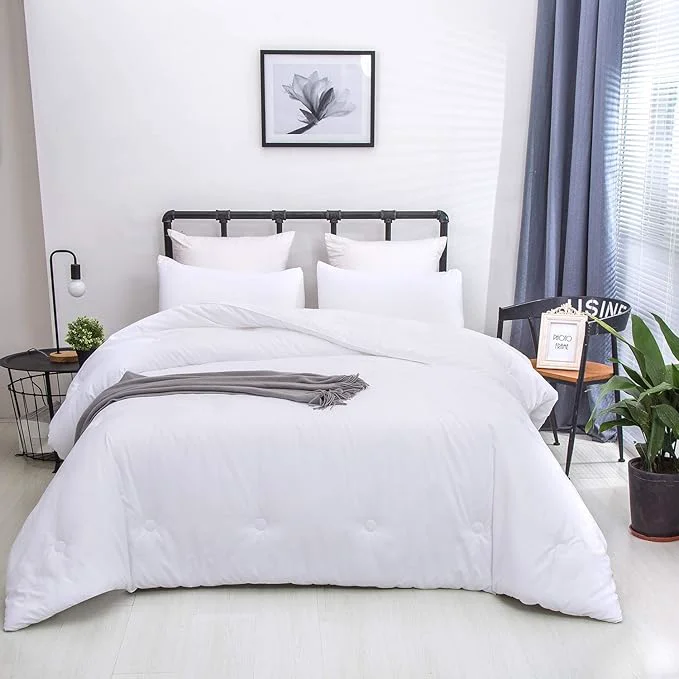 Top-Quality KAREVER White Comforter Set Full Bedding Set Girls Soft Bed Comforter Set Breathable Blanket Boys True White Lightweight Quilts Set Full Size