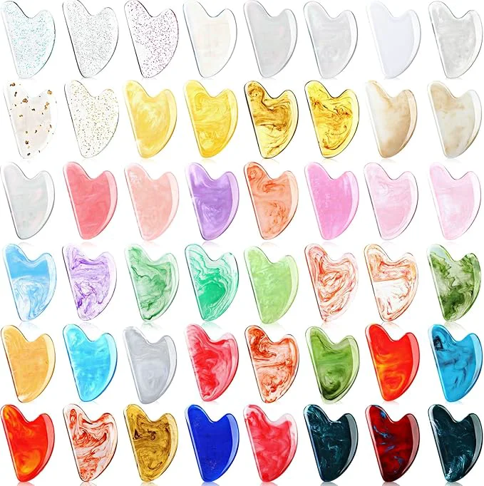 Functional Sherr 48 Pcs Gua Sha Facial Tool Resin Gua Sha Massage Tool Heart Shaped Facial Healthy