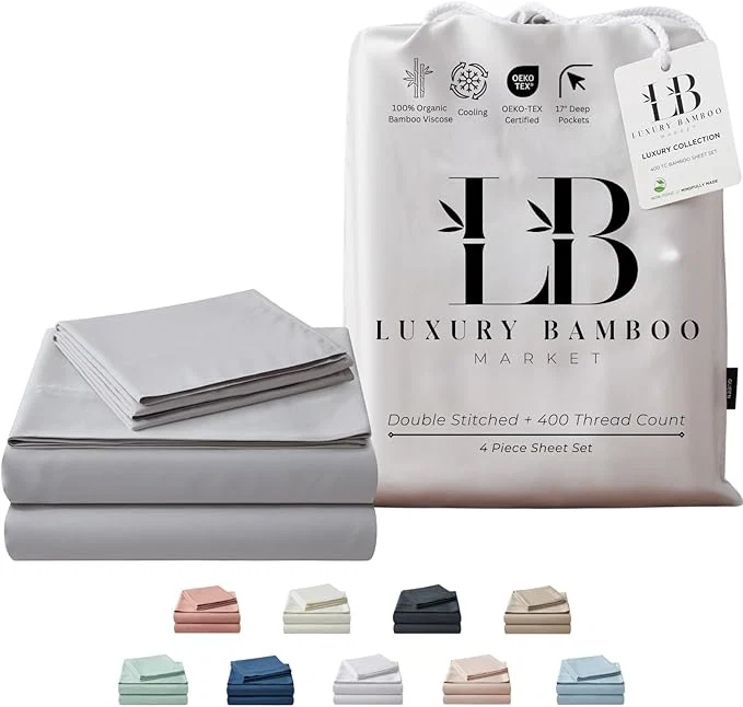 Fast Luxury Bamboo Market King Size Bed Sheet Set Viscose Made from Bamboo Organically Grown Ultra Soft Cooling Sheets for Hot Sleepers 17 quot Deep Pocket Dove Grey Green
