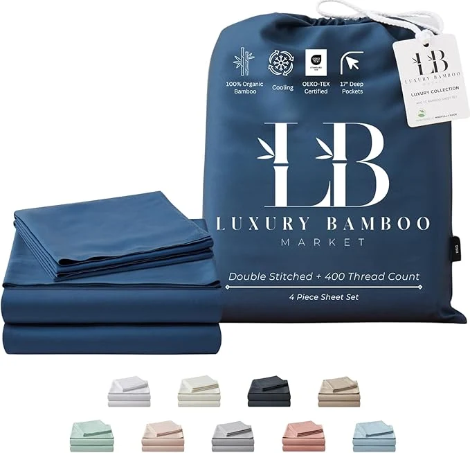 Premium Material Full Size Sheet Set Viscose Organically Grown Ultra Soft Cooling Sheets for Hot Sleepers 17 quot Deep Pocket Midnight Blue Dependable