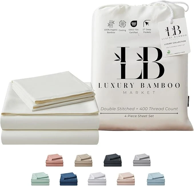 Stylish Full Size Sheet Set Viscose Organically Grown Ultra Soft Cooling Sheets for Hot Sleepers 17 quot Deep Pocket Ivory Efficient