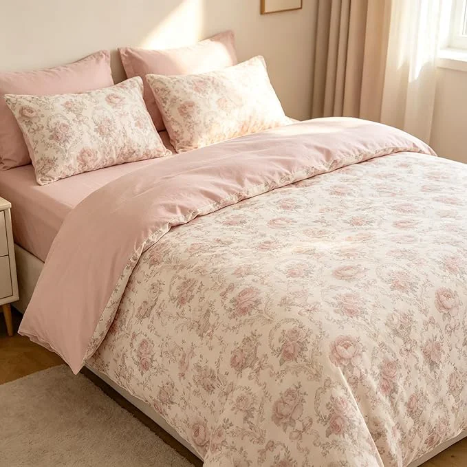 Genuine Coquette Cottagecore Comforter Set Queen Size 3Pcs Shabby Chic Flower Bedding for Women Teen Girls French Country Style Quilted Comforter with 2 Pillowcases 90 quot x90 quot Practical