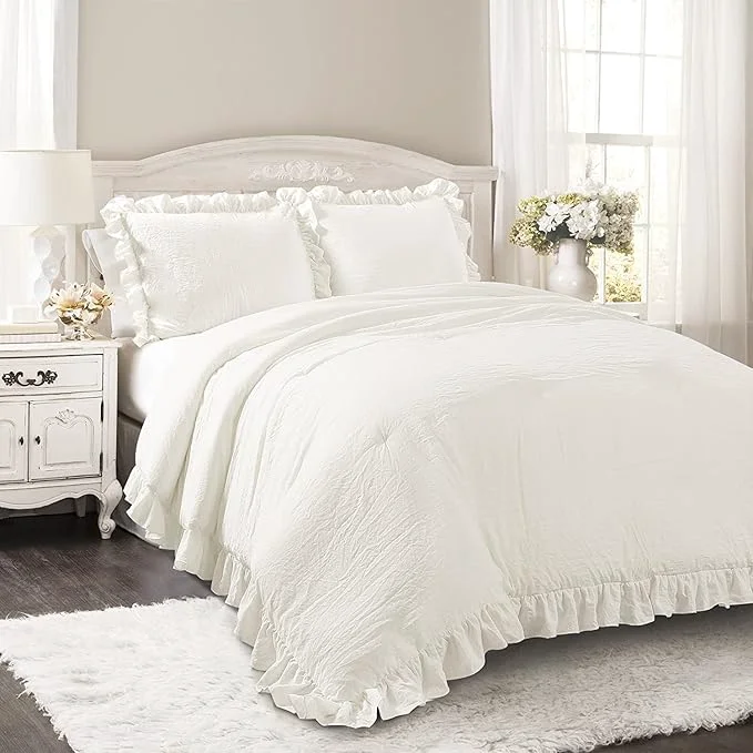 Excellent Lush Decor Reyna Ruffle Comforter Set – 3 Piece Cozy Ruffled Bedding Set – Timeless Elegance and Comfort for Bedroom – King White Reliable