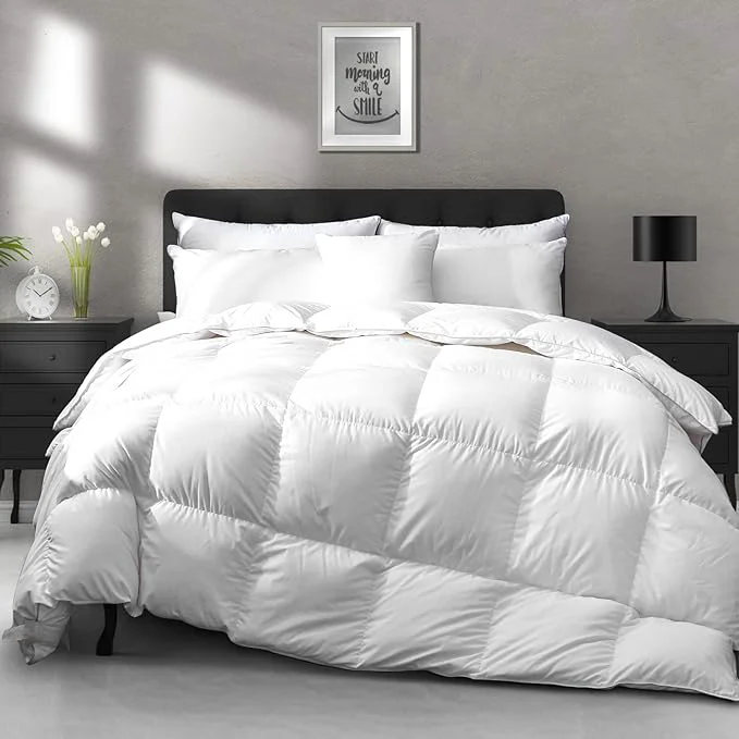 Convenient APSMILE Lightweight Down Feather Fibers Comforter California King Size – Cooling Bed Comforter Hotel Collection High Fill-Power Thin Duvet Insert for Warm Weather Hot Sleepers 104×96 White Fashionable