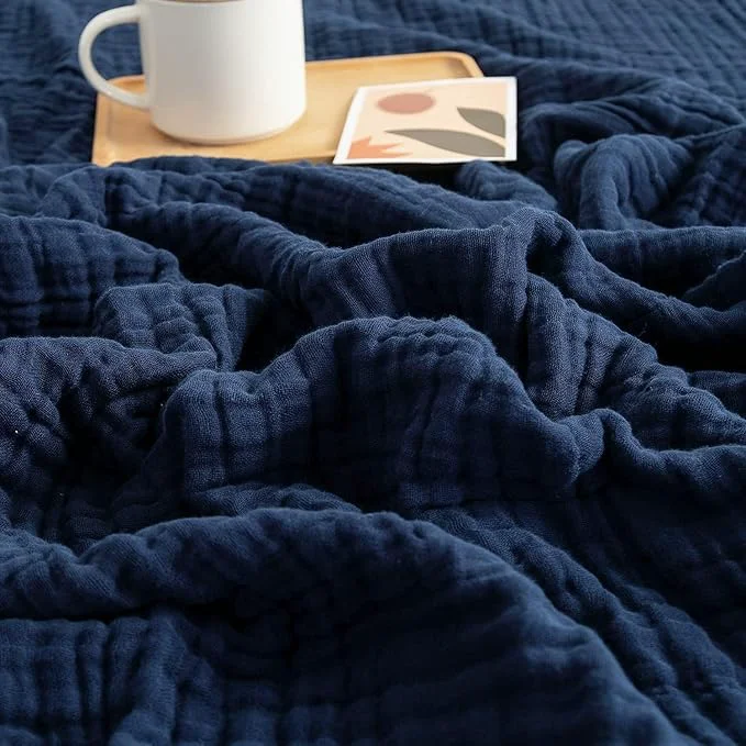 Outstanding EMME Muslin Blanket Cotton Throw Blankets for Couch Breathable Gauze Blanket All Season Soft and Lightweight Pre-Washed Cotton Blanket Navy 50 quot x70 quot Fast