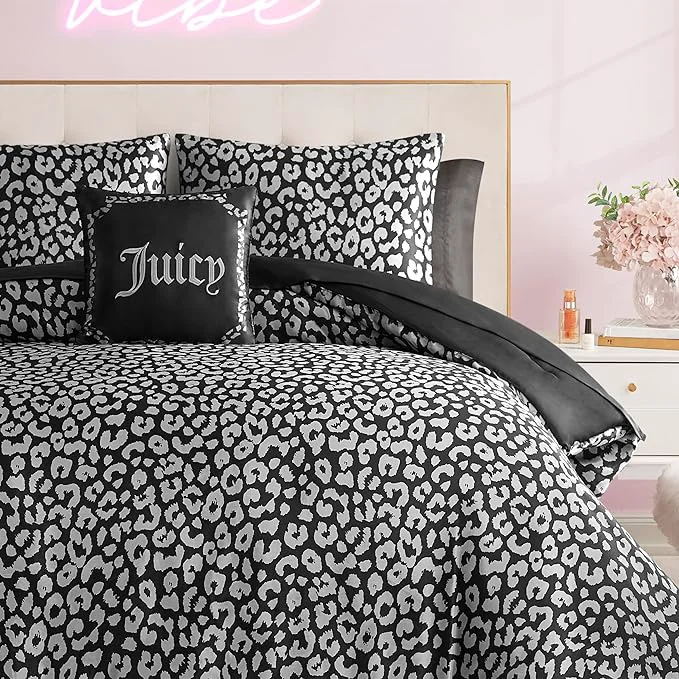 Fine Juicy Couture Modern Black Leopard Satin Twin Comforter Set – Luxury Bed in a Bag – Soft amp Stylish 6-Piece Bedding Collection Proven