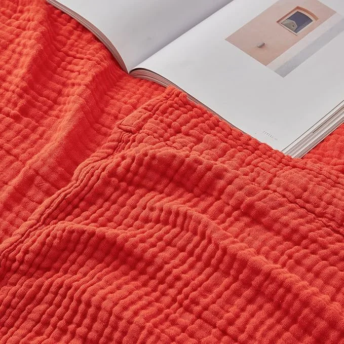 EMME Cotton Muslin King Blanket Bed Layering Breathable Gauze Blanket Soft Lightweight Blankets Adults Orange Rust 108 quot x90 quot Reliable