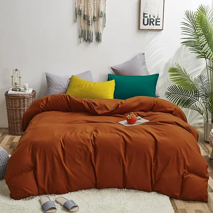 Stylish Luxlovery Caramel Comforter Set Full Burnt Orange Bedding Set Full Size Rust Blanket Quilts Soft Breathable Reddish Brown Cozy Bedding Comforter Set for Women Men Classic