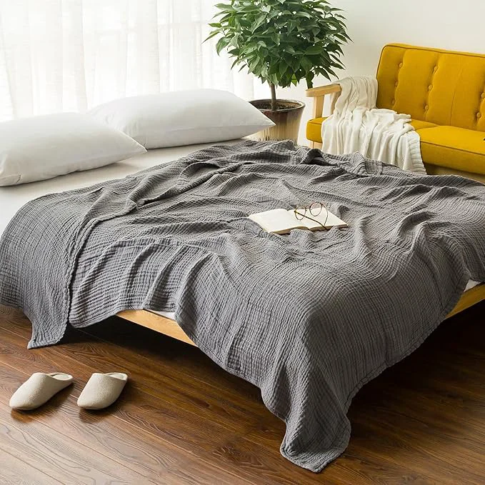 Original Design EMME Cotton Blanket Queen Size for Bed Soft Large Muslin Bed Blankets 90 quot 90 quot Lightweight Breathable Grey Blanket All Season Gauze Blanket Grey Smooth
