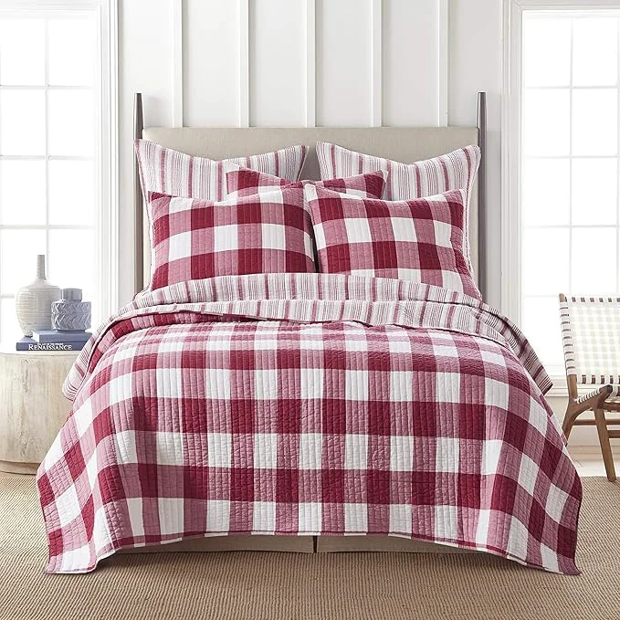 Fast Levtex Home – Camden Quilt Set -Twin Quilt One Standard Pillow Sham – Buffalo Check in Red and Cream – Quilt Size 68 x 86 in. and Pillow Sham Size 26 x 20 in. – Reversible Pattern – Cotton Detailed