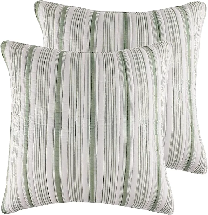 Advanced Levtex Home Camden Green Euro Sham – Set of 2 26x26in – No Insert – Green and Off-White – Ticking Stripe – Cotton Euro Sham – Lightweight Soft Pre-Washed Crafted