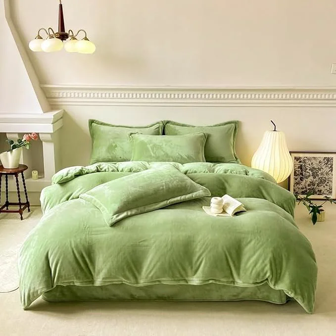 Trusted Luxlovery Sage Green Velvet Comforter Set King Light Green Bedding Sets King Size Comfy Soft Grass Green Micromink Sherpa Quilt Blanket Plush Fluffy Comforter Set King Size Selected
