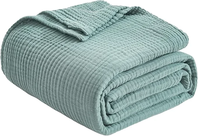 Expertly Made EMME Cotton Throw Blanket for Couch Soft Muslin Blankets 50 quot x60 quot Lightweight Breathable Blanket All Season Gauze Blanket Teal Easy-to-Use