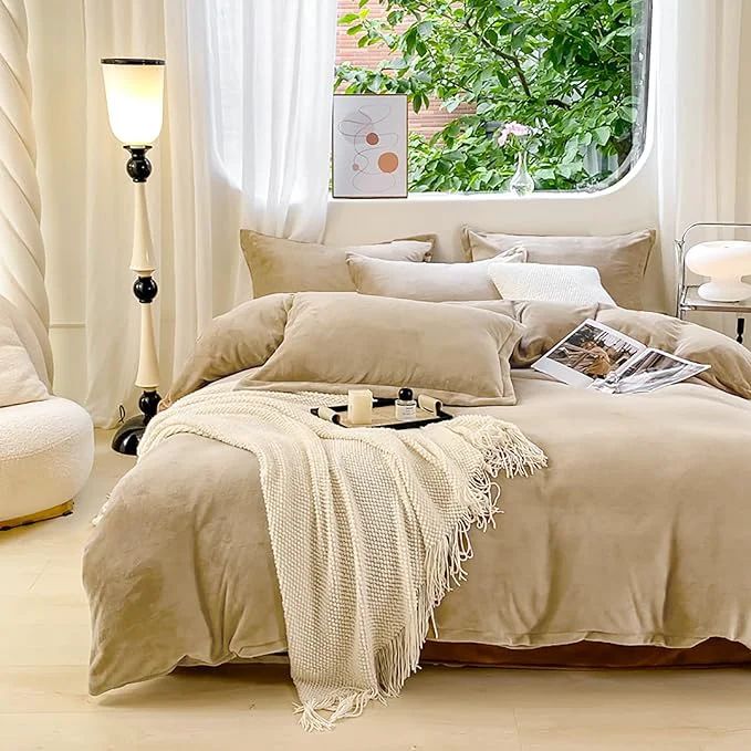 Prestigious Luxlovery Cream Coffee Velvet Comforter Set Twin Khkai Flannel Bedding Comforter Set Minimalist Bedding Set Solid Dark Champagne Blanket Quilts Modern Heavyheight Winter Taupe Natural