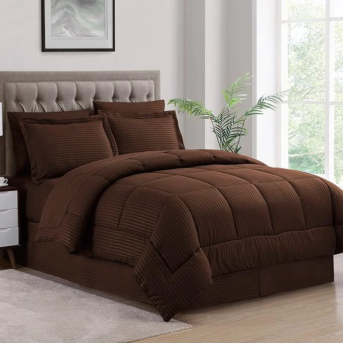 Excellent Twin Comforter Set 6 Piece Bed in a Bag with Bed Skirt Fitted Sheet Flat Sheet 1 Pillowcase and 1 Pillow Sham Twin Dobby Chocolate Pack of 4 24 Count Total Elegant