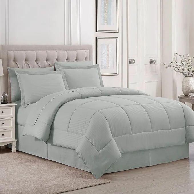 Green 8 Piece Comforter Set Bag with Dobby Stripe Design Case Pack Pack of 3 Artisan