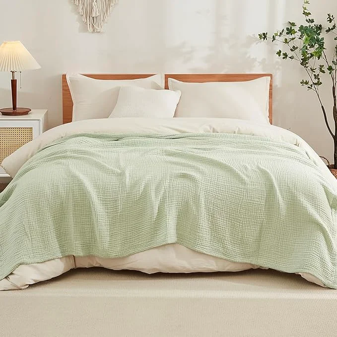 First-Class EMME Cotton Throw Blanket Muslin Soft Blanket for Couch Breathable Gauze All Season Soft and Lightweight Pre-Washed Cotton Mint Green 50 quot x70 quot Reliable