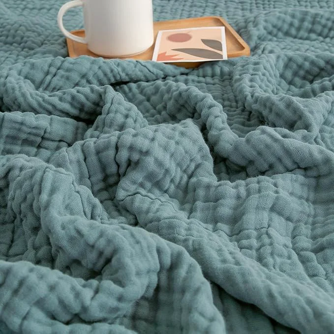 Trusted EMME Muslin Twin Blankets for Couch Breathable Gauze All Season Soft and Lightweight Pre-Washed Cotton Blanket Teal 60 quot x80 quot Prestigious