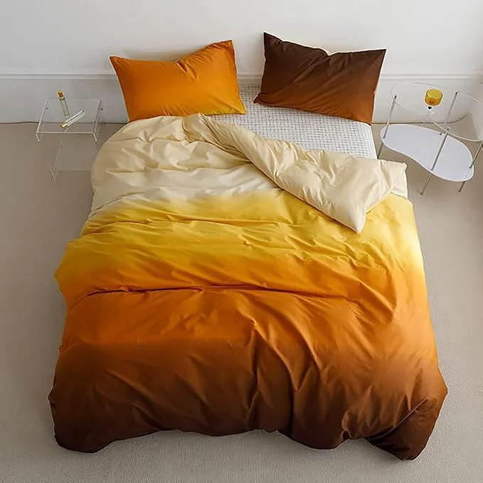 Expertly Made Luxlovery Gradient Orange Comforter Twin Mustard Yellow Brown Beige Bedding Set Cotton Quilts Modern All Season Ink Color Easy-to-Use