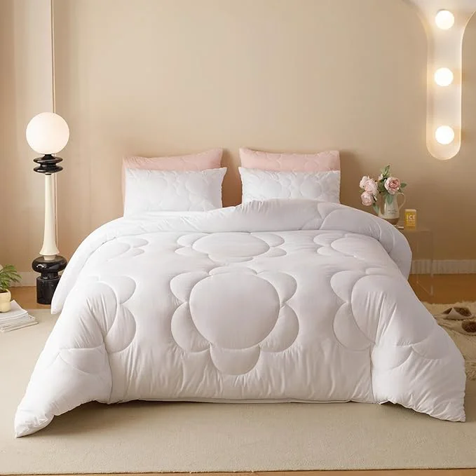 Quality Luxlovery White Sunflower Comforter Set Queen Plain White Boho Farmhouse Quilts Floral Bedding Comforter Set Soft Breathable Elegant Bohemian Comforter Queen Size Premium