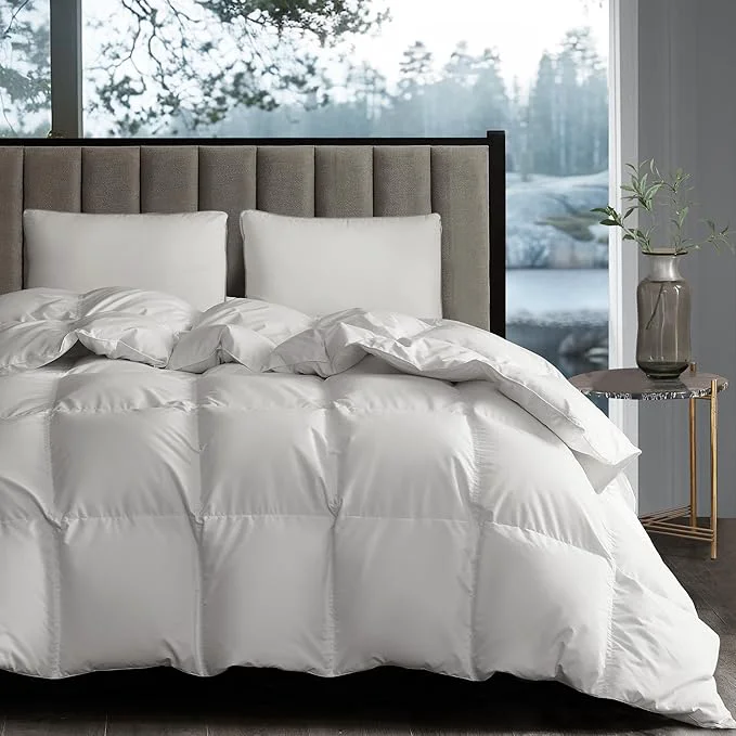 Powerful Hotel Grand White Goose Down Fiber Comforter Full Queen Size – All Season Fluffy Hotel Collection Duvet Insert Queen Medium Warmth Comforter with 1cm Breathable Panel 90 quot x 90 quot Easy-to-Use