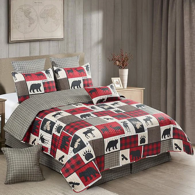 Trusted Virah Bella 3 Piece King Cabin Quilt Bedding Set – Lodge Life – Rustic Country Reversible Patchwork Comforter Set with Decorative Pillow Shams Relaxed