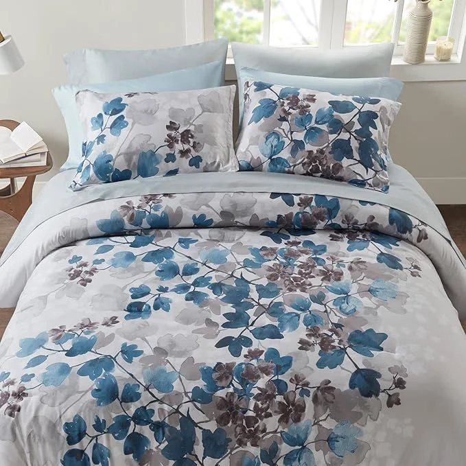 Optimized Madison Park Queen Comforter Set with Sheets Floral Bed in A Bag Soft Microfiber Comforter for Queen Size Bed All Season Lightweight Comforters Queen Bed Set Alexis 9 Piece Blue Efficient