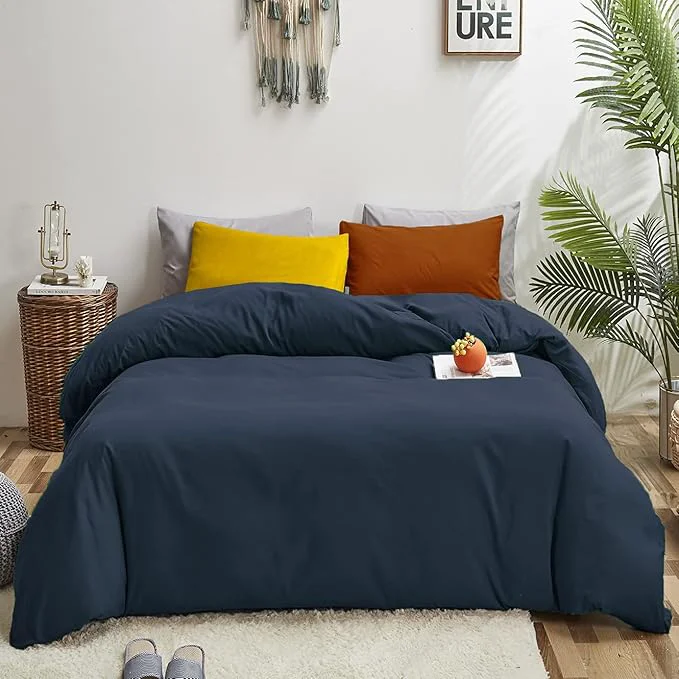 High-End Luxlovery Navy Blue Comforter Set King Dark Blue Bedding Comforter Set Soft Breathable Quilts Breathable Cozy Comforter with 1 Yellow 1 Caramel Pillowcase for King Bed Healthy