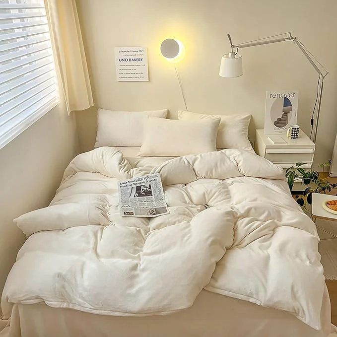Effective Luxlovery White Fluffy Comforter Queen All White Velvet Bedding Comforter Set Flannel Solid White Cozy Puffy Plush Blanket Quilts Sherpa Micromink Winter Thick Warm Comforter Set Women Men Consistent