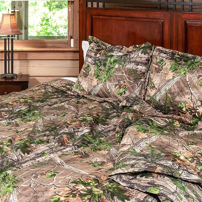 Safe Northwest tree King Size 1 Comforter and 2 Sham Set All Seasons Men and Women Soft Cabin Bedding Xtra Green Camo Outstanding