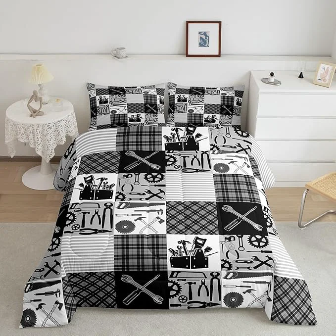 Effective Castle Fairy Kids Boys Truck Bedding Set Twin Size Wrench Repair Outfit Comforter Farmhouse Gingham Check Comforter Set Gray White Duvet Set 2Pcs Quilt Set 1 Comforter Set with 1 Pillowcase Lightweight