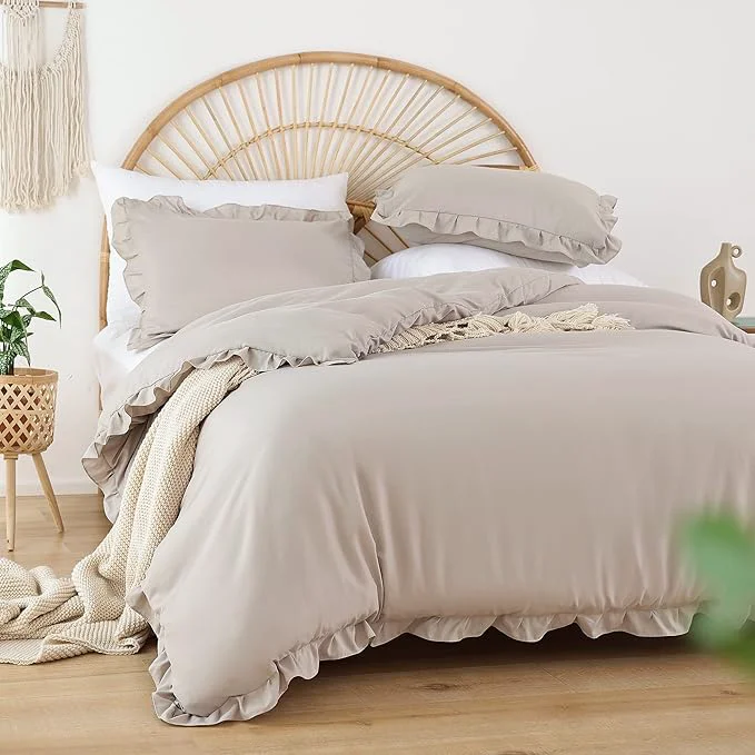 Responsible JANZAA Oatmeal Twin Ruffled Soft Twin Size Bed Set Vintage Farmhouse Bed Comforter Set Shabby Fluffy Bedding 1 Comforter Set and 1 Pillowcase Optimized